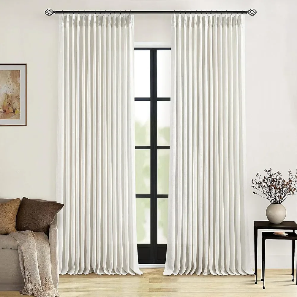 TWODRAPES 92x40 Linen Pinch Pleat Curtains Natural Light Filtering 2 Panels
